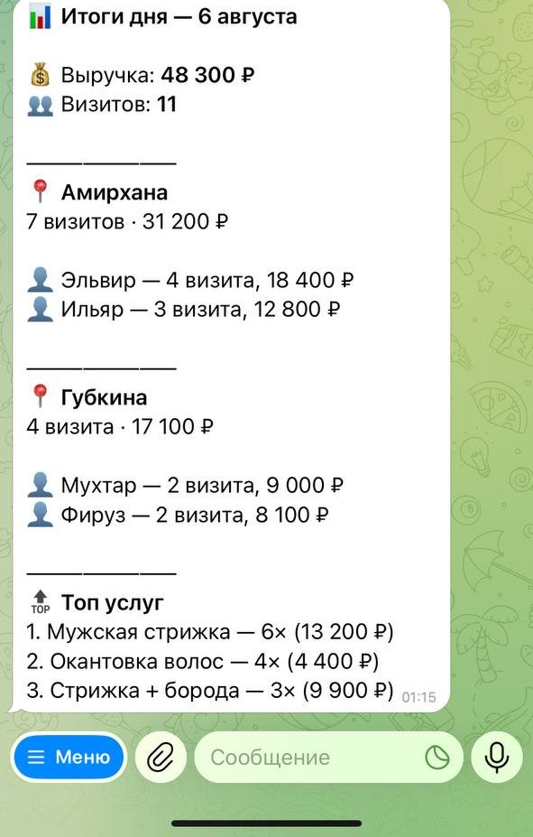 Экран итогов дня