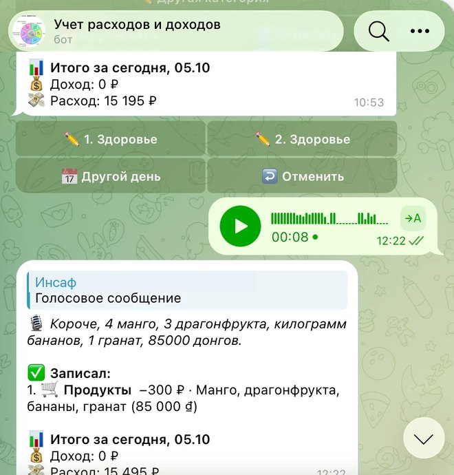 Бот записывает расходы из голосового сообщения